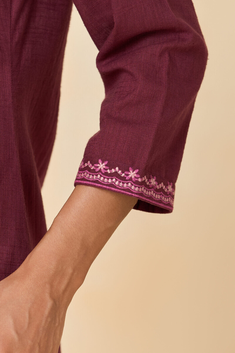 Plum Handcrafted Straight Gauze Slub Kurta