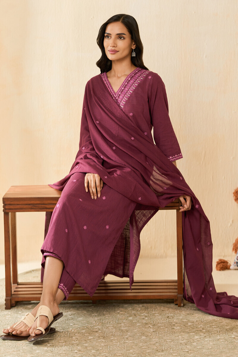 Plum Handcrafted Straight Gauze Slub Kurta