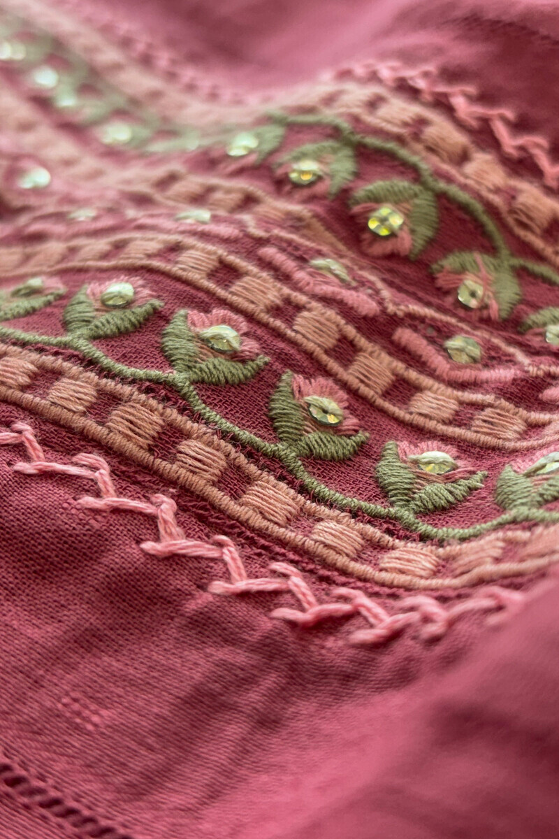Pink Handcrafted Straight Cotton Dobby Kurta