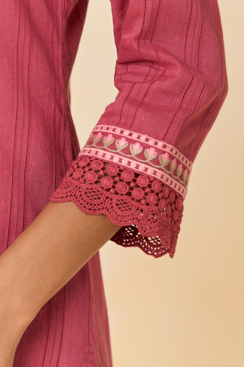 Pink Handcrafted Straight Cotton Dobby Kurta