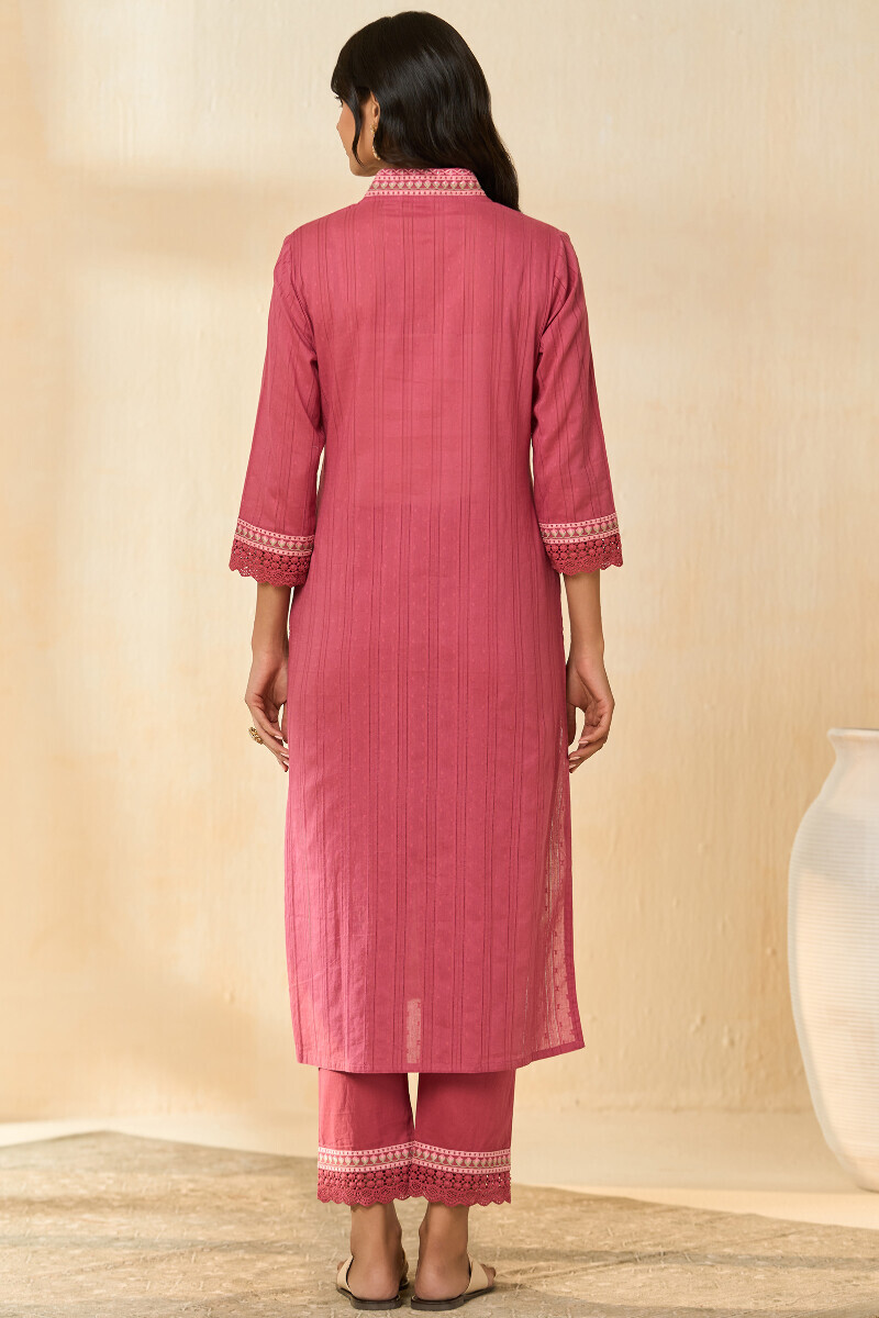 Pink Handcrafted Straight Cotton Dobby Kurta