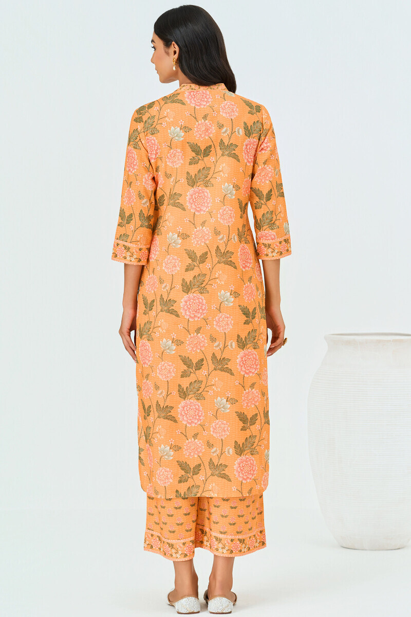 Yellow Printed Angrakha Cotton Kurta