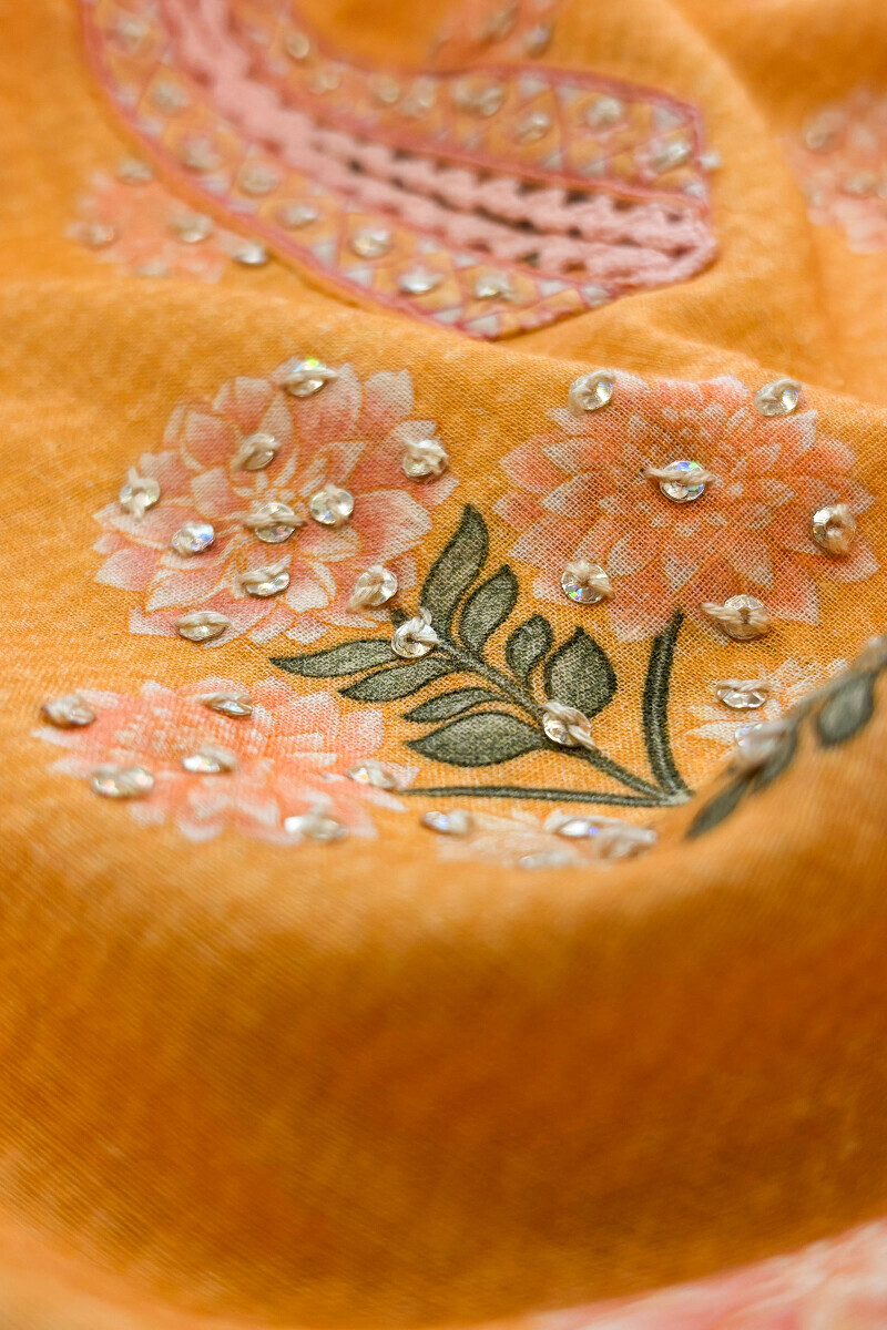 Yellow Printed Straight Cotton Kurta