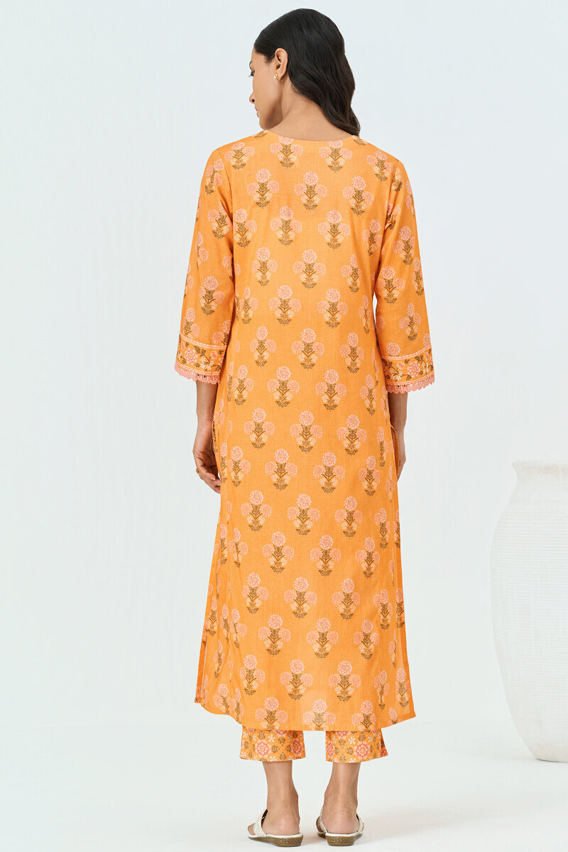 Yellow Printed Straight Cotton Kurta