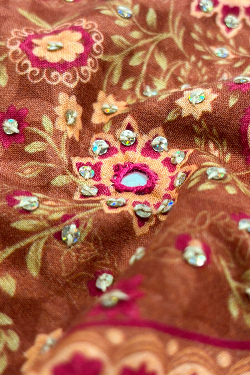 Brown Printed A-Line Cotton Kurta