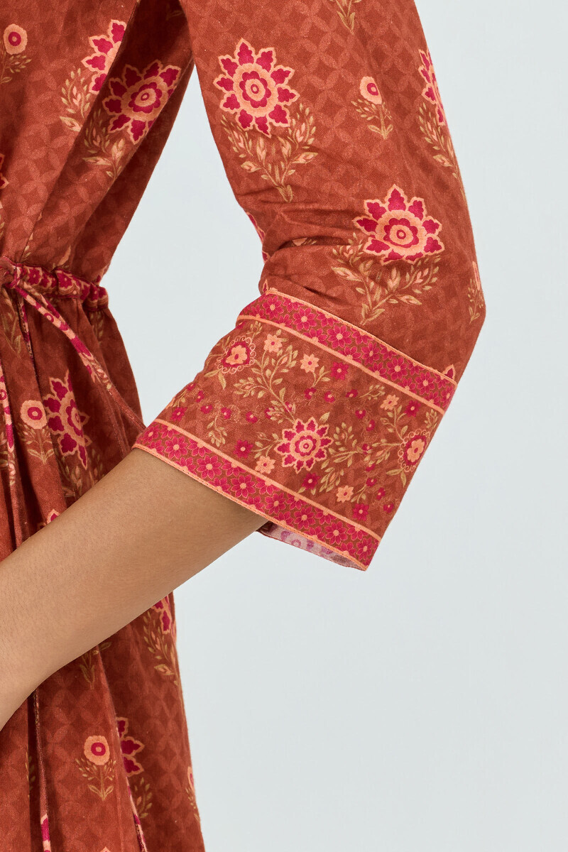 Brown Printed A-Line Cotton Kurta