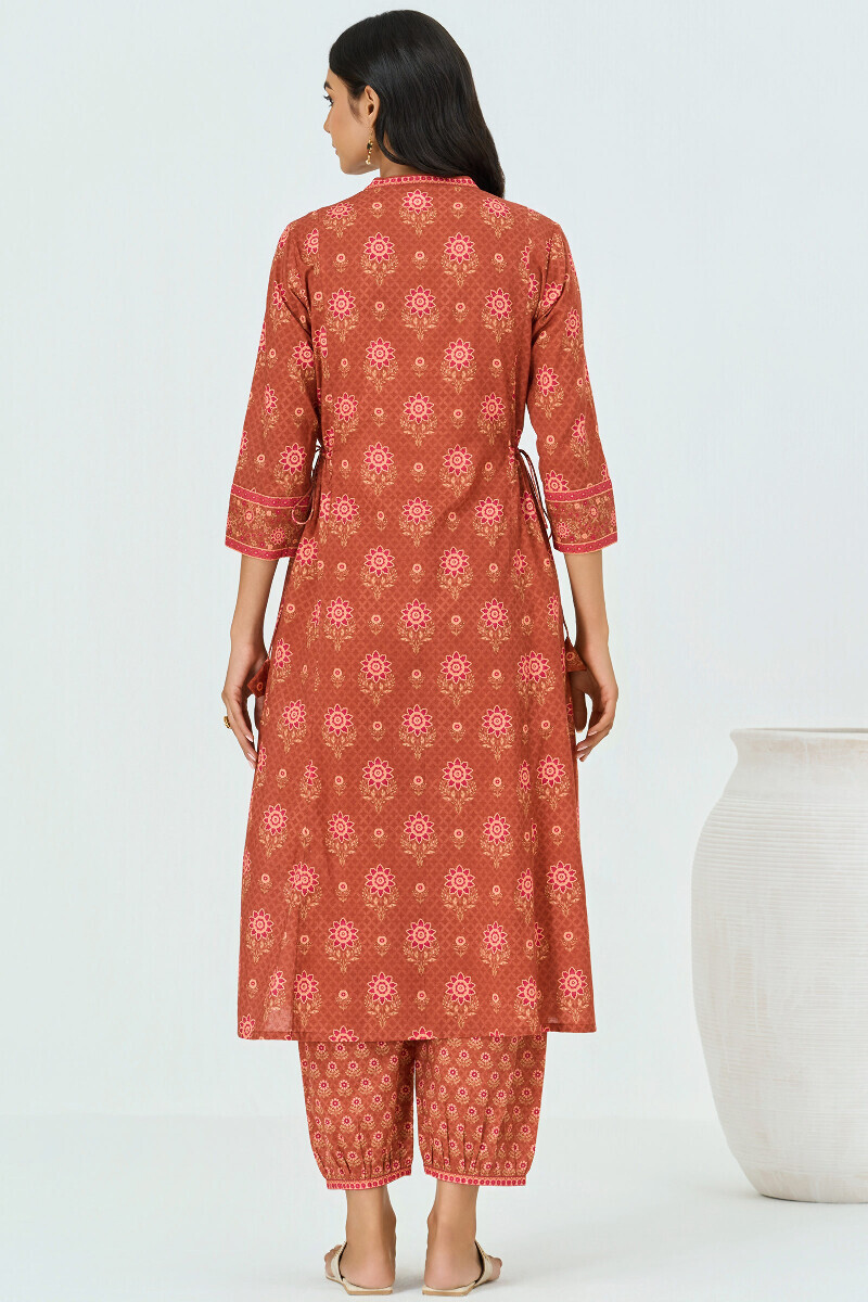 Brown Printed A-Line Cotton Kurta