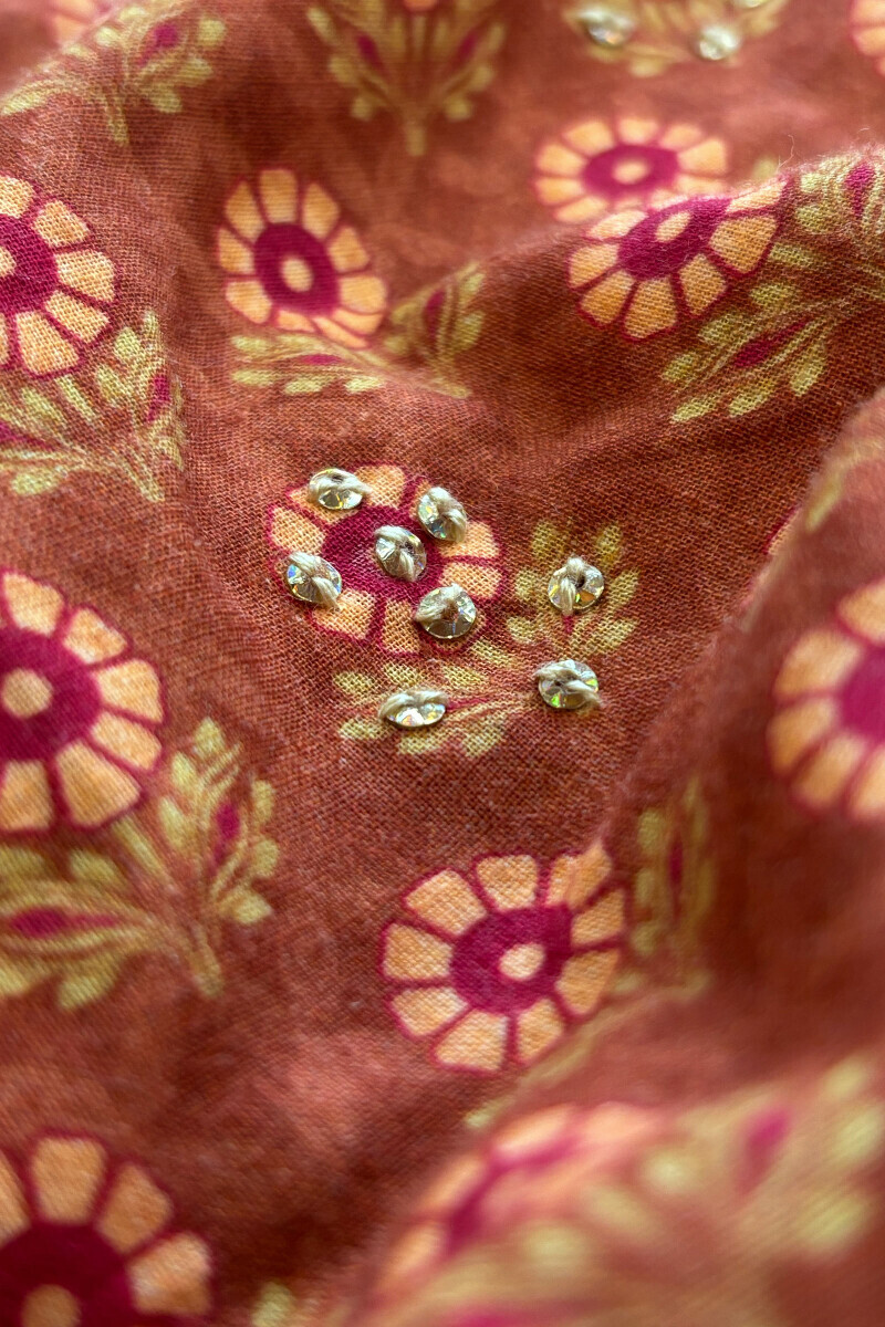 Brown Printed Straight Cotton Kurta