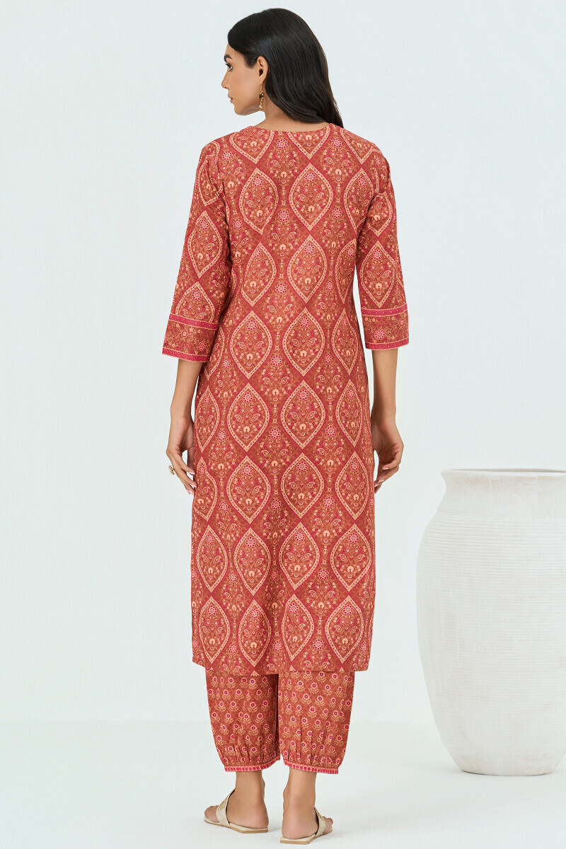 Brown Printed Straight Cotton Kurta