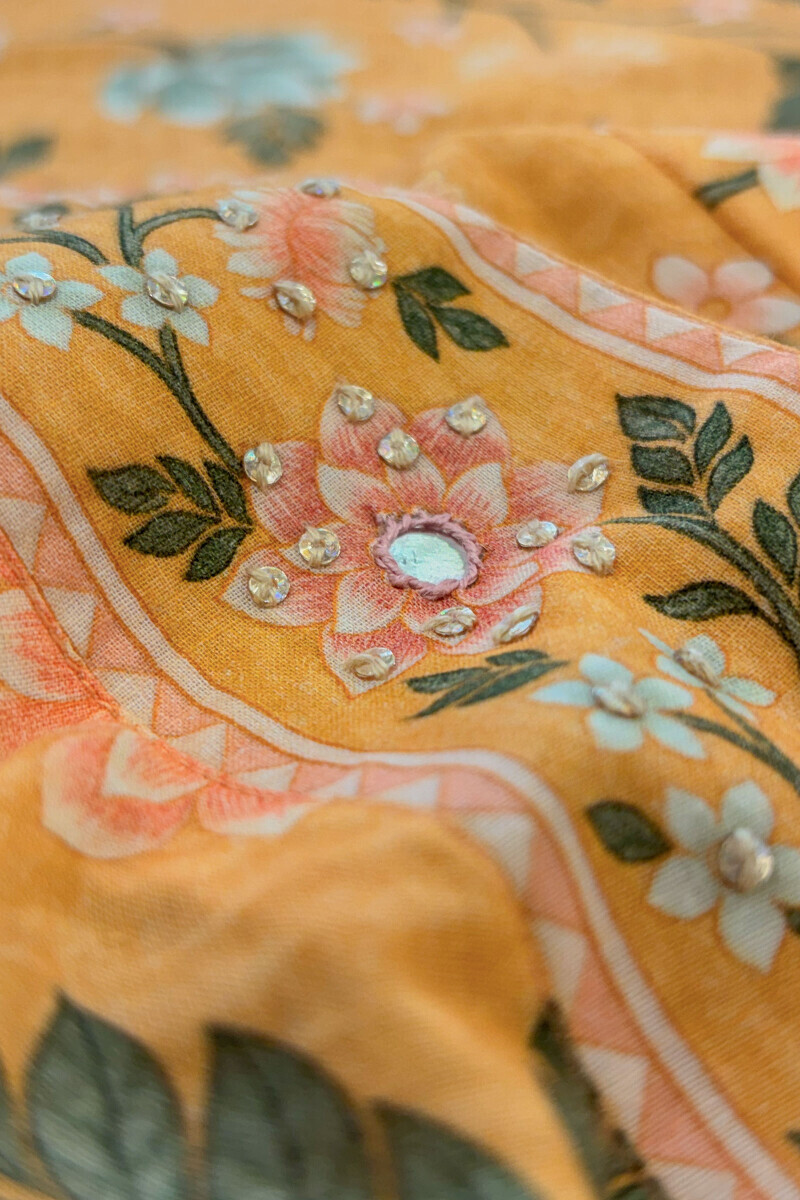 Yellow Printed Straight Cotton Kurta