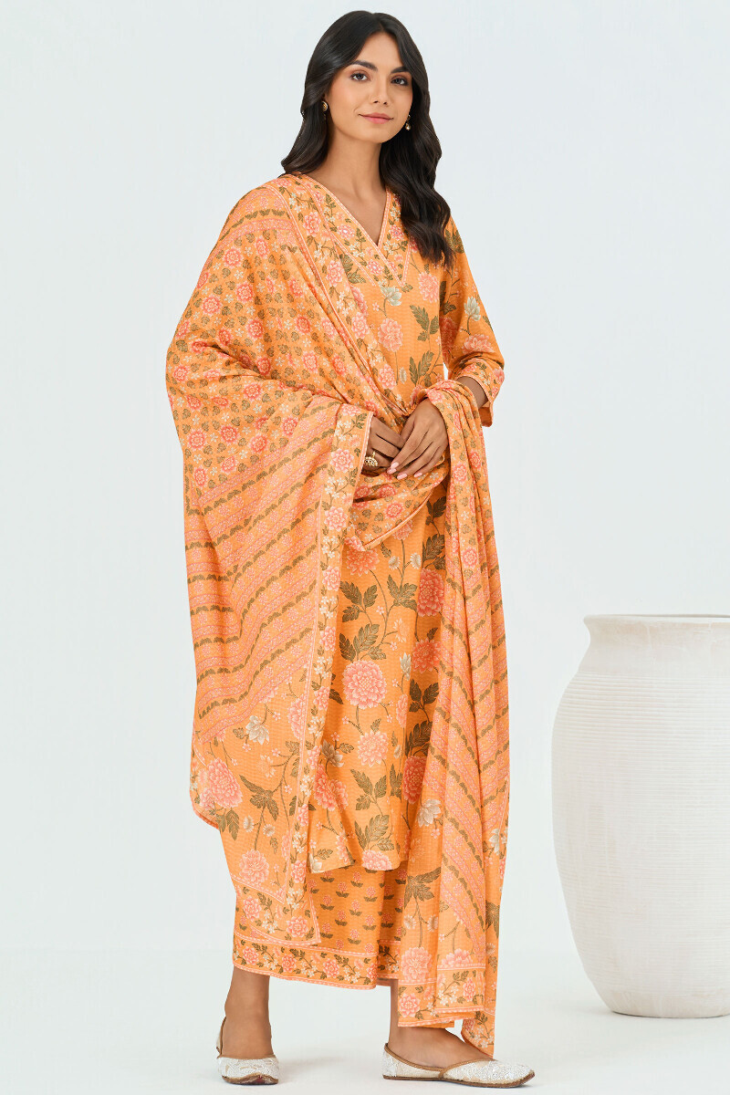 Yellow Printed Straight Cotton Kurta
