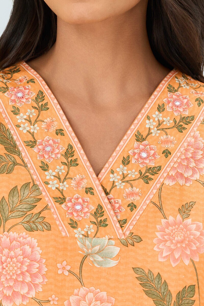 Yellow Printed Straight Cotton Kurta