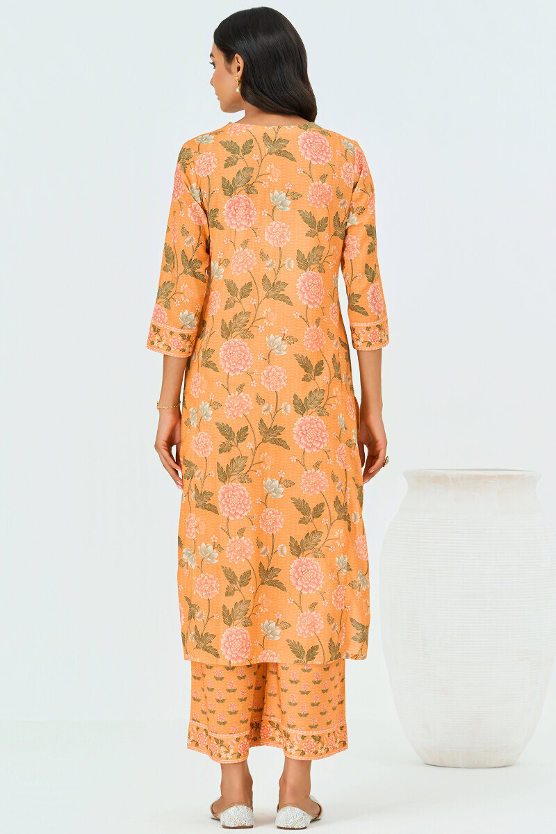 Yellow Printed Straight Cotton Kurta