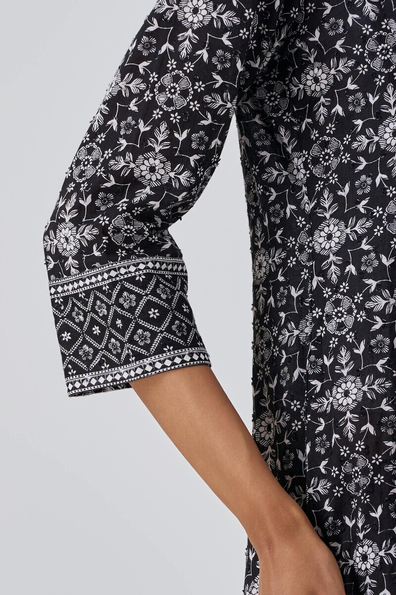 Black Hand Printed Anarkali Cotton Dobby Kurta