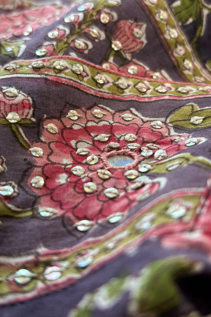 Mauve Hand Block Printed Straight Cotton Kurta