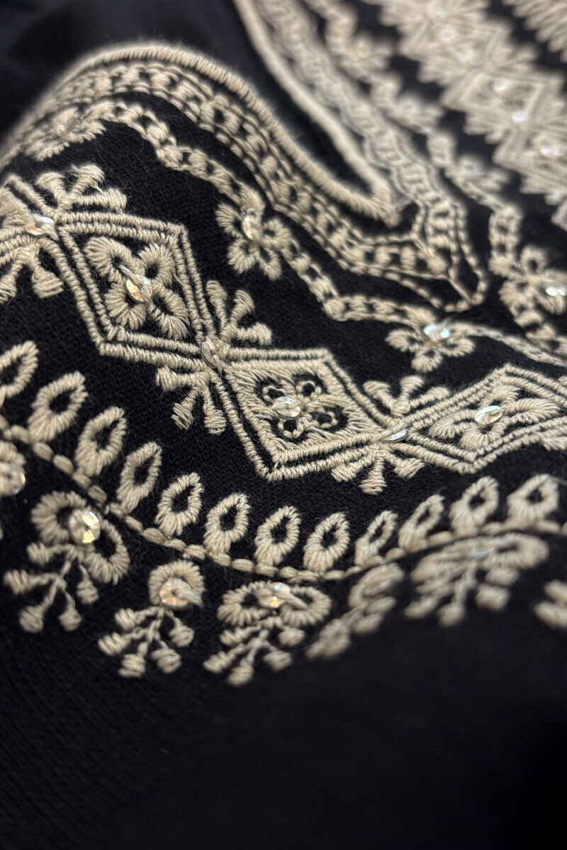 Black Handcrafted Straight Cotton Flax Kurta