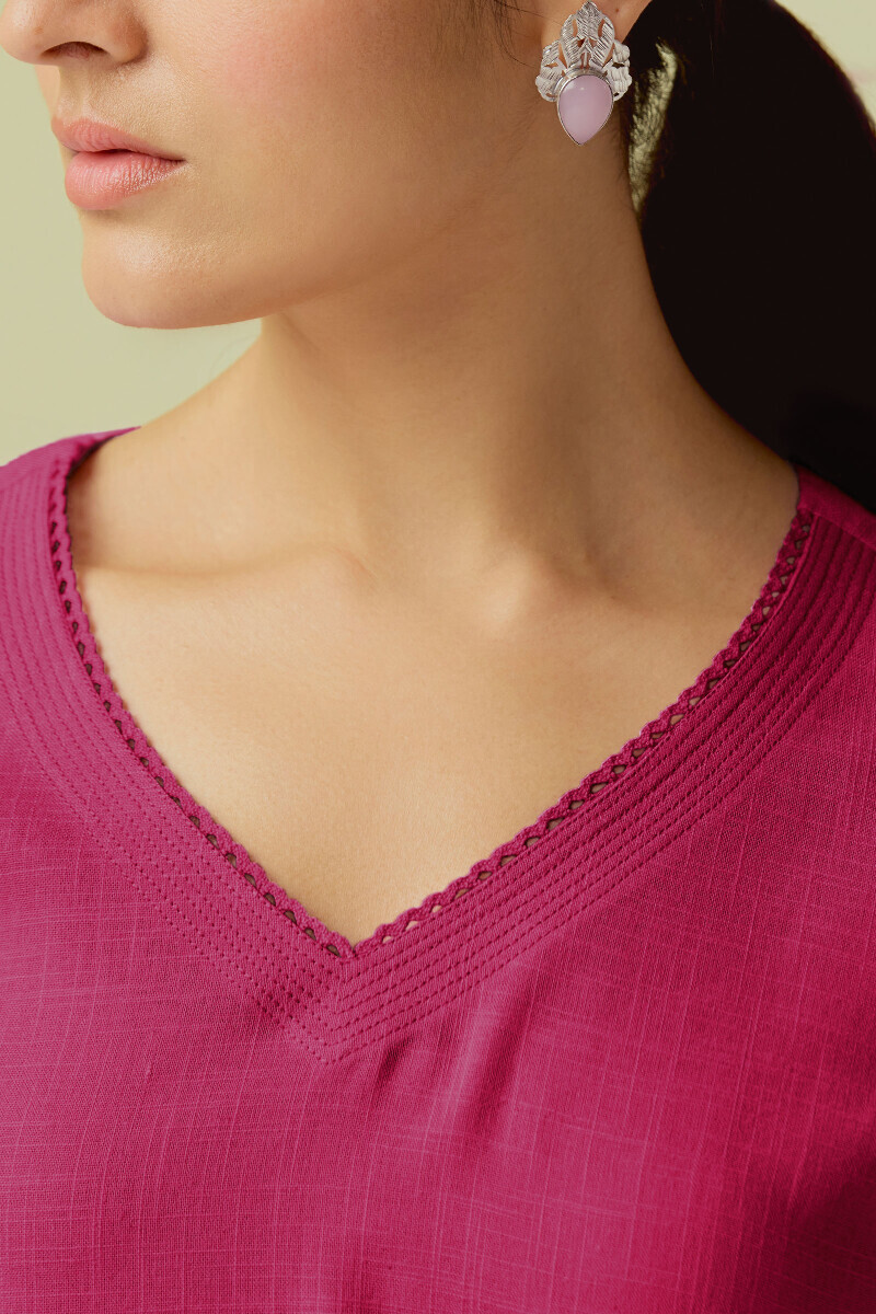 Pink Handcrafted Straight Gauze Slub Kurta