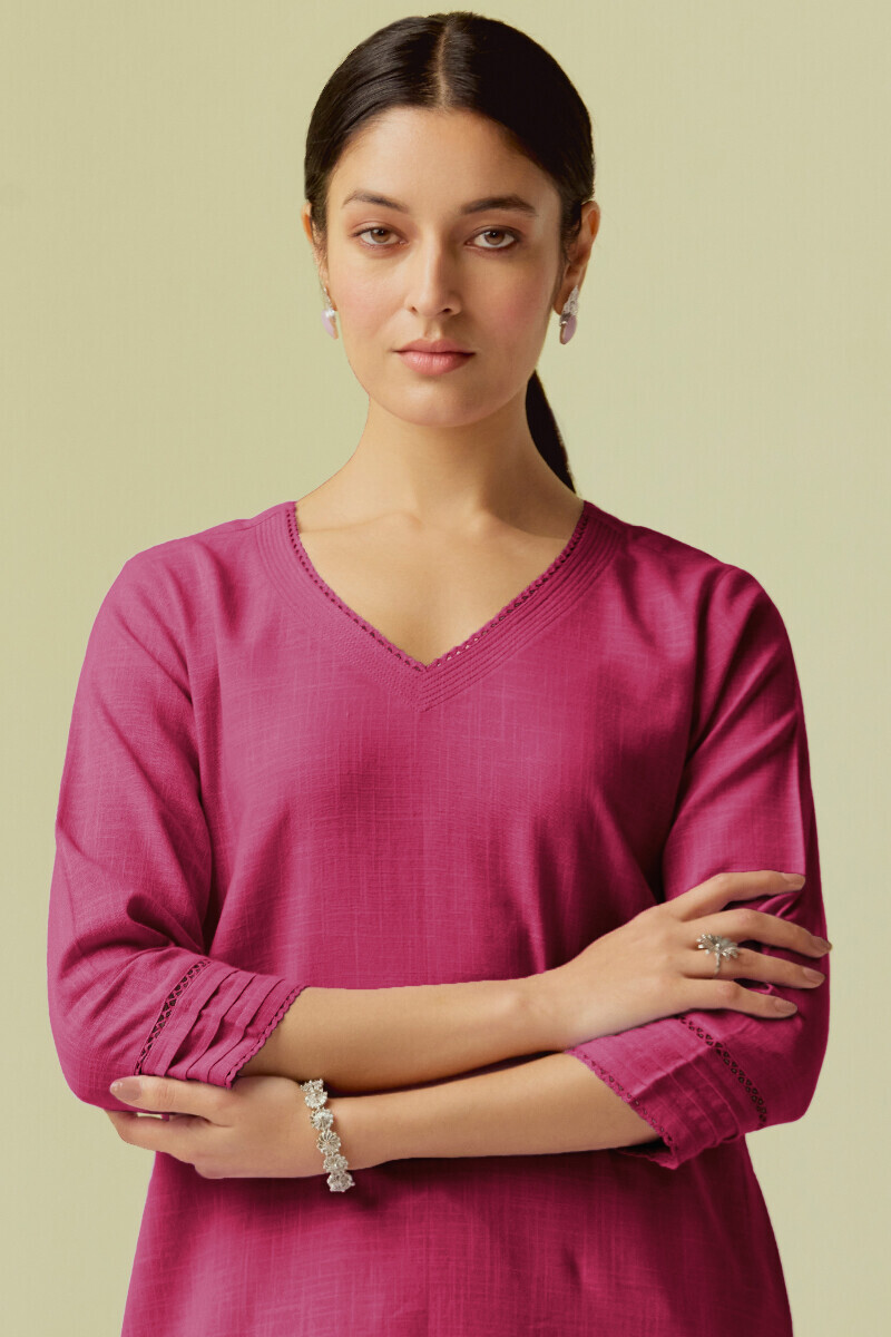 Pink Handcrafted Straight Gauze Slub Kurta