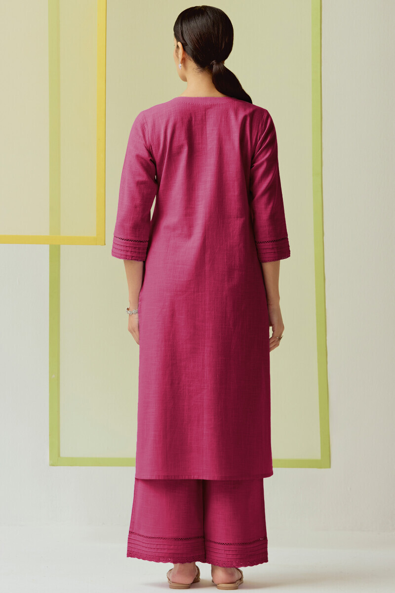 Pink Handcrafted Straight Gauze Slub Kurta