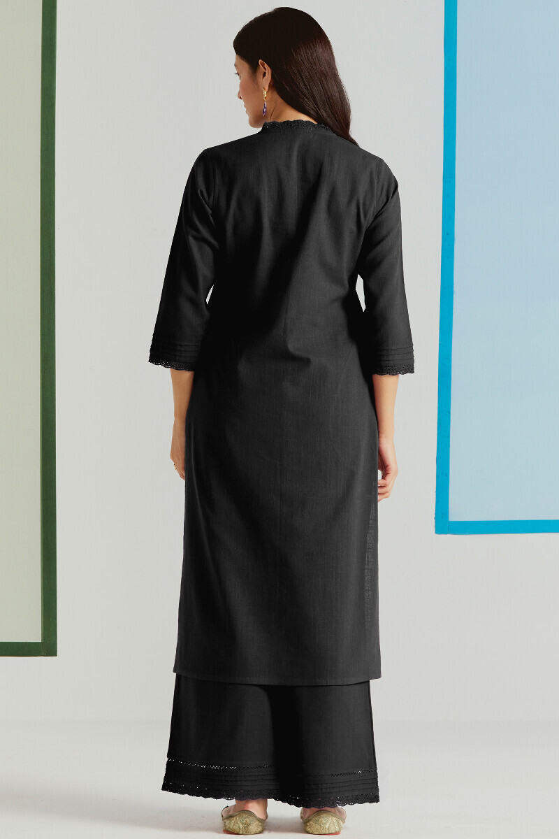 Black Handcrafted Straight Gauze Slub Kurta