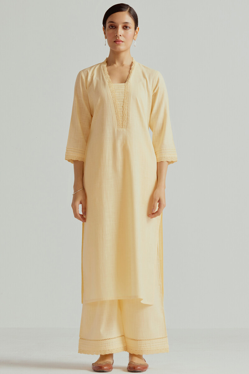 Cream Handcrafted Straight Gauze Slub Kurta