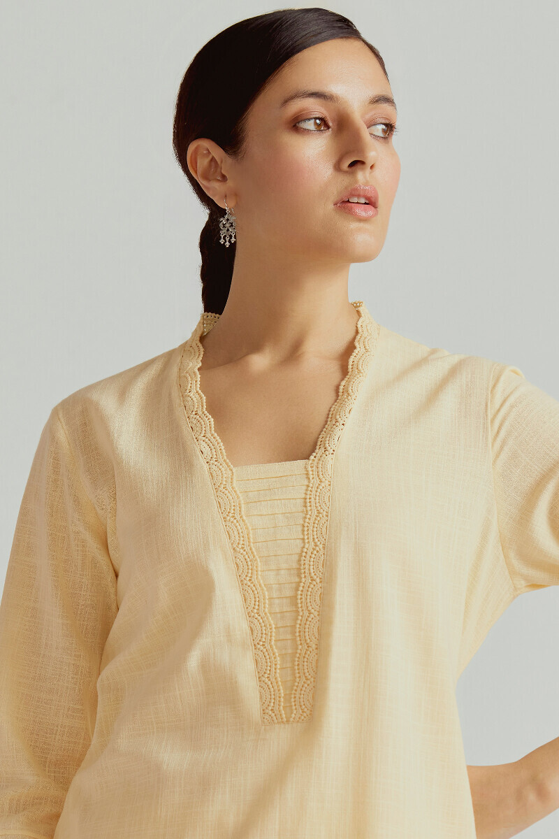 Cream Handcrafted Straight Gauze Slub Kurta