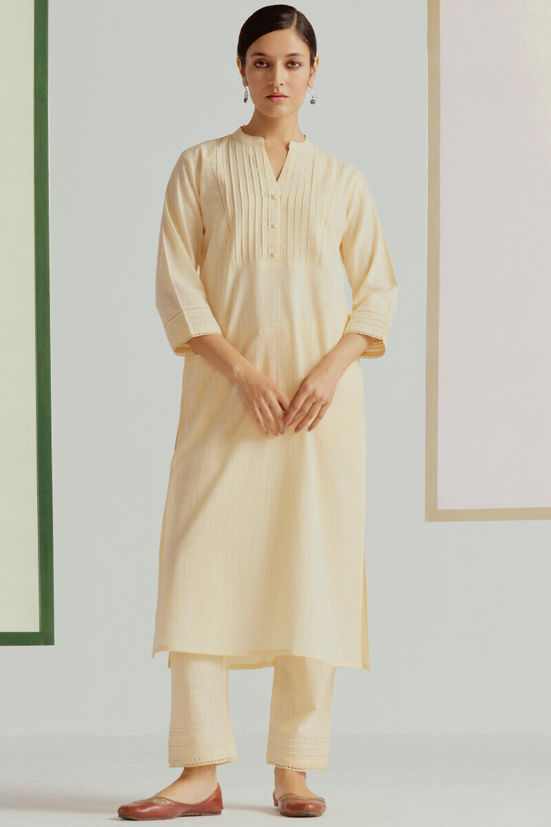 Cream Handcrafted Straight Gauze Slub Kurta