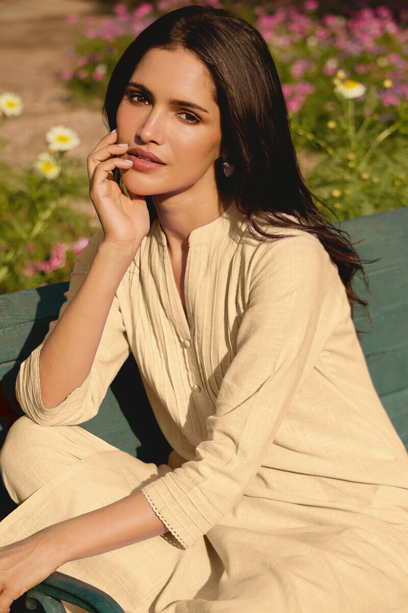 Cream Handcrafted Straight Gauze Slub Kurta