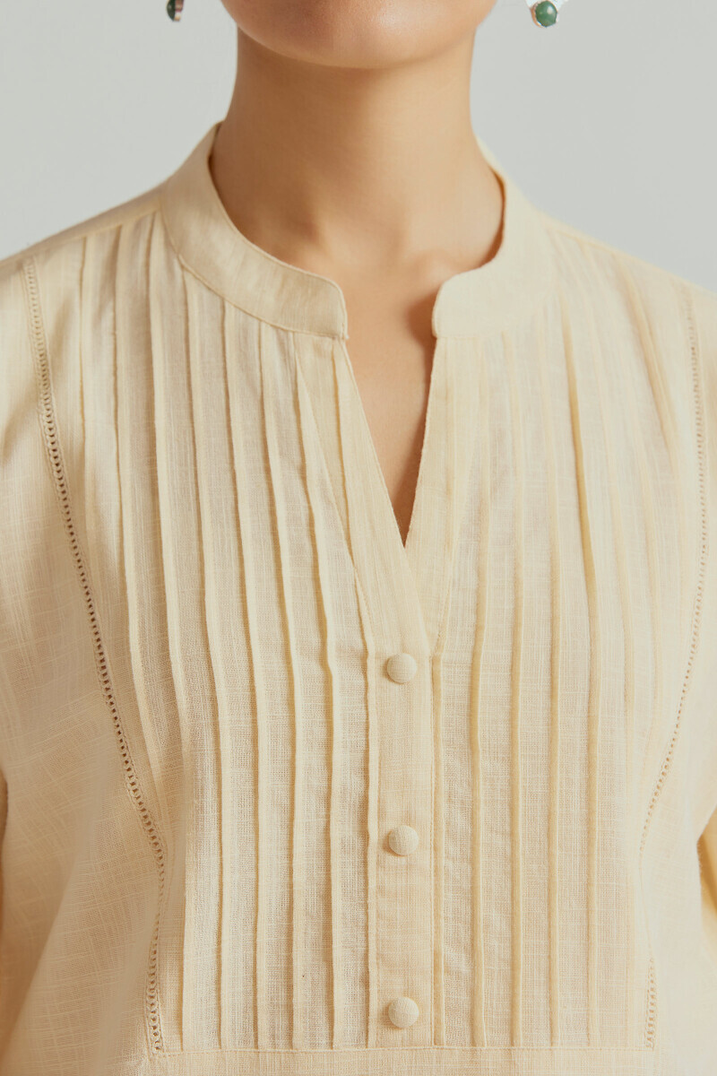 Cream Handcrafted Straight Gauze Slub Kurta