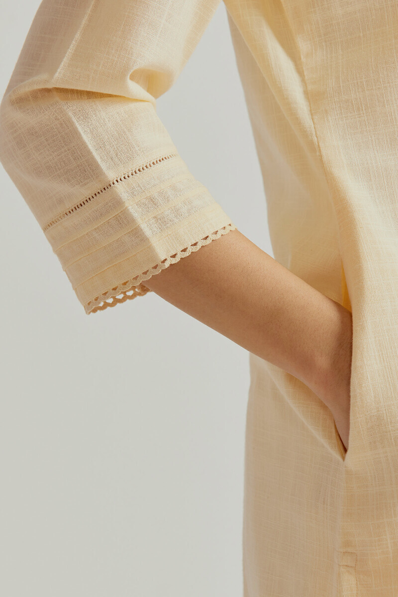 Cream Handcrafted Straight Gauze Slub Kurta
