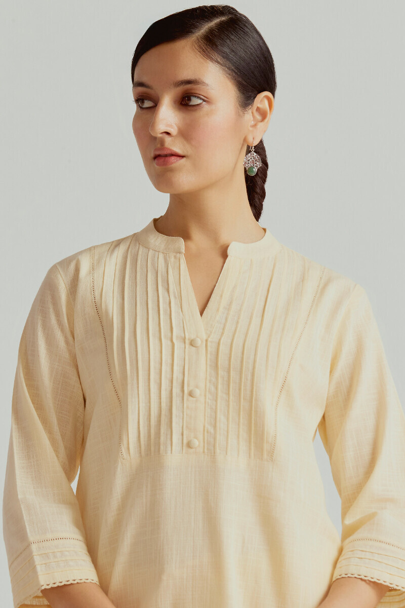 Cream Handcrafted Straight Gauze Slub Kurta
