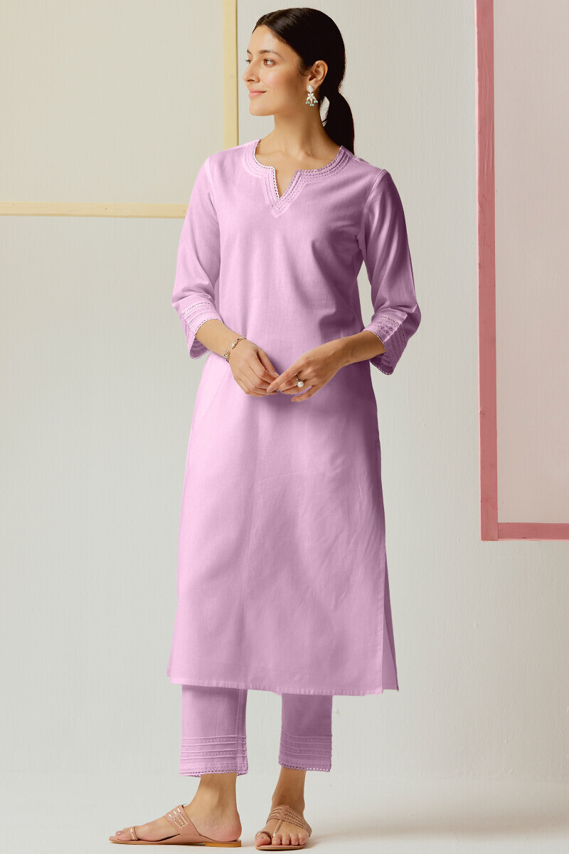 Purple Handcrafted Straight Gauze Slub Kurta