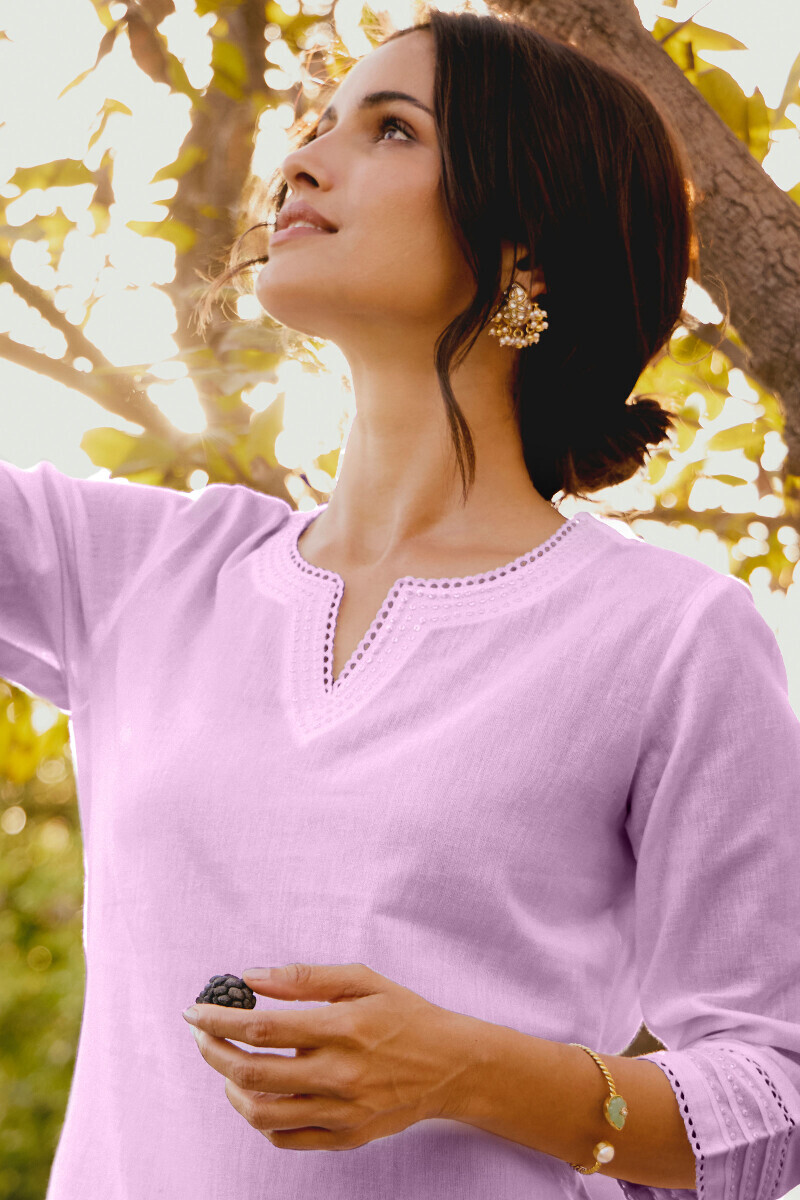Purple Handcrafted Straight Gauze Slub Kurta