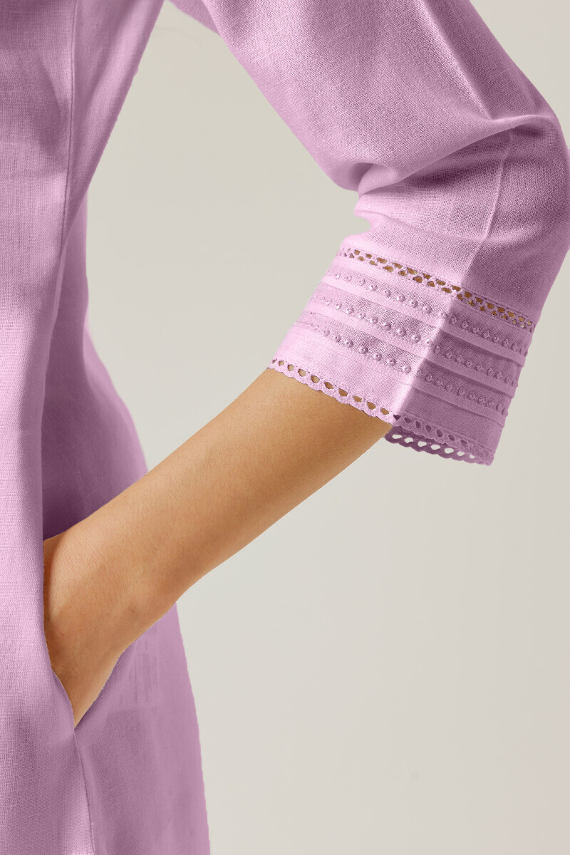 Purple Handcrafted Straight Gauze Slub Kurta