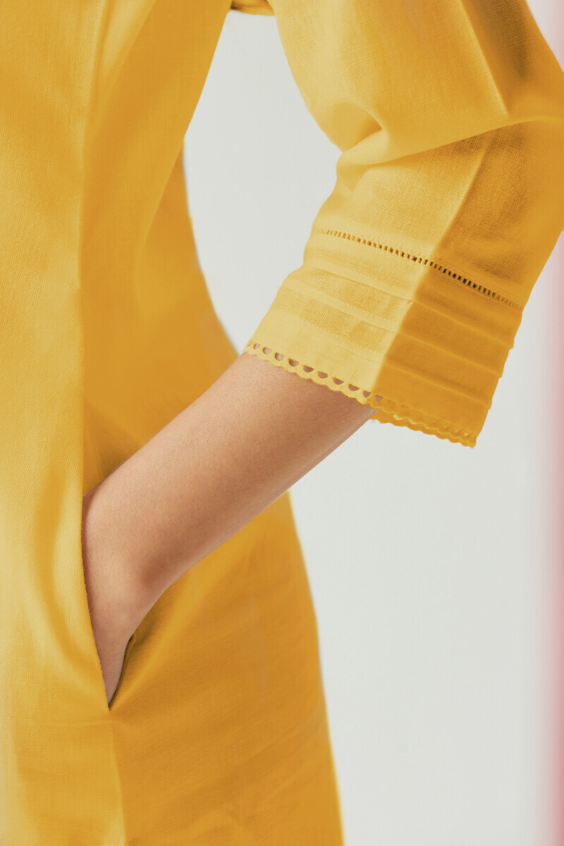 Yellow Handcrafted Straight Gauze Slub Kurta
