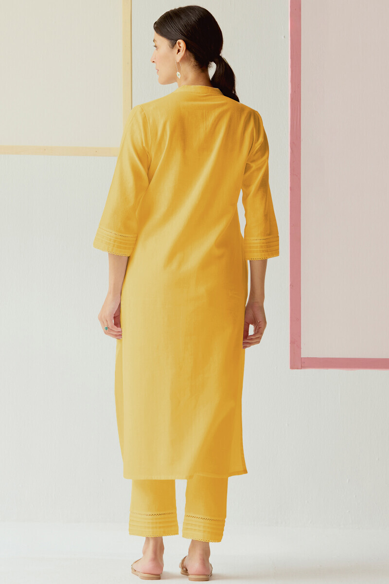 Yellow Handcrafted Straight Gauze Slub Kurta