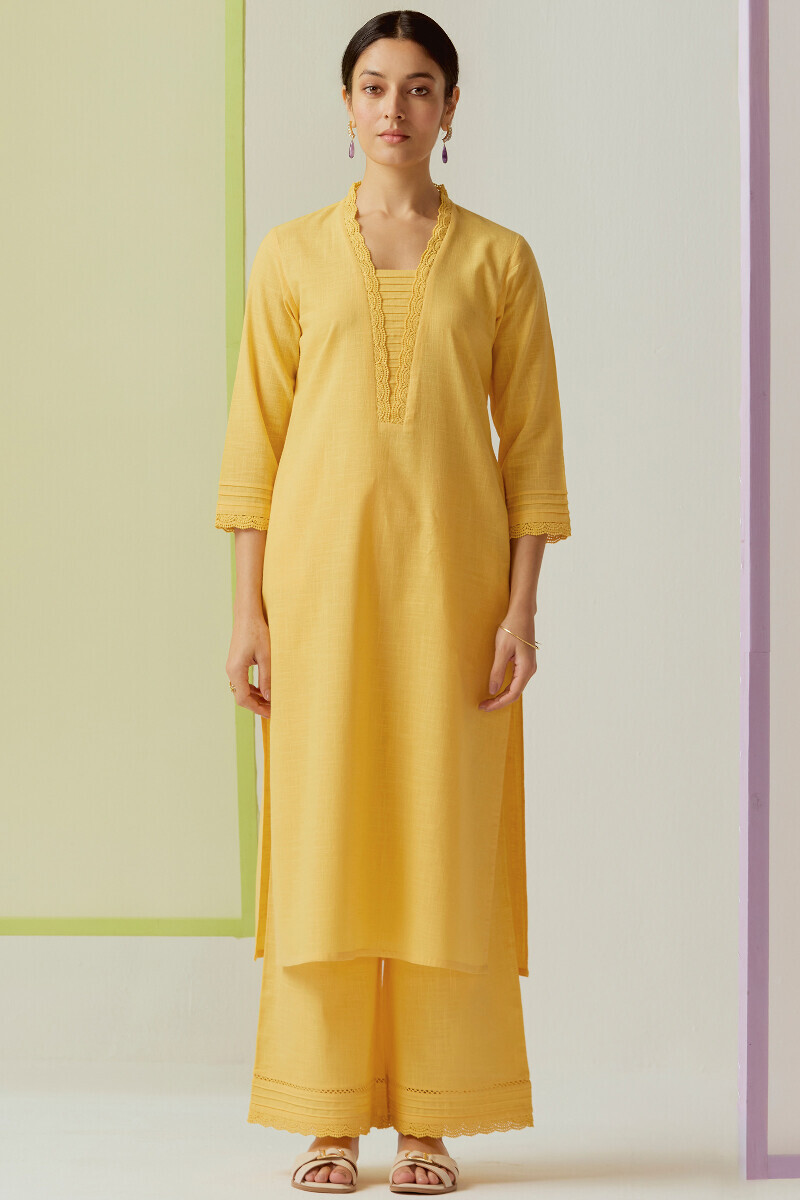 Yellow Handcrafted Straight Gauze Slub Kurta
