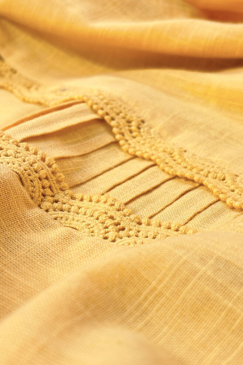 Yellow Handcrafted Straight Gauze Slub Kurta