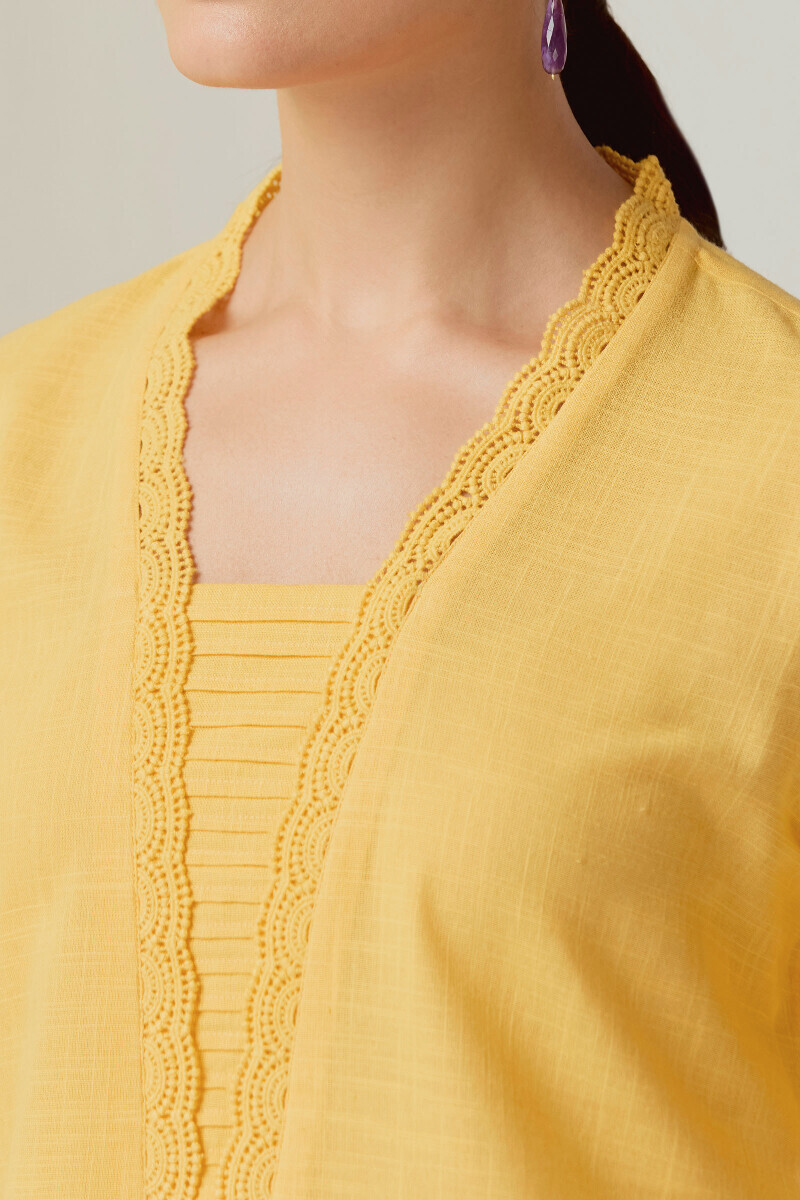 Yellow Handcrafted Straight Gauze Slub Kurta