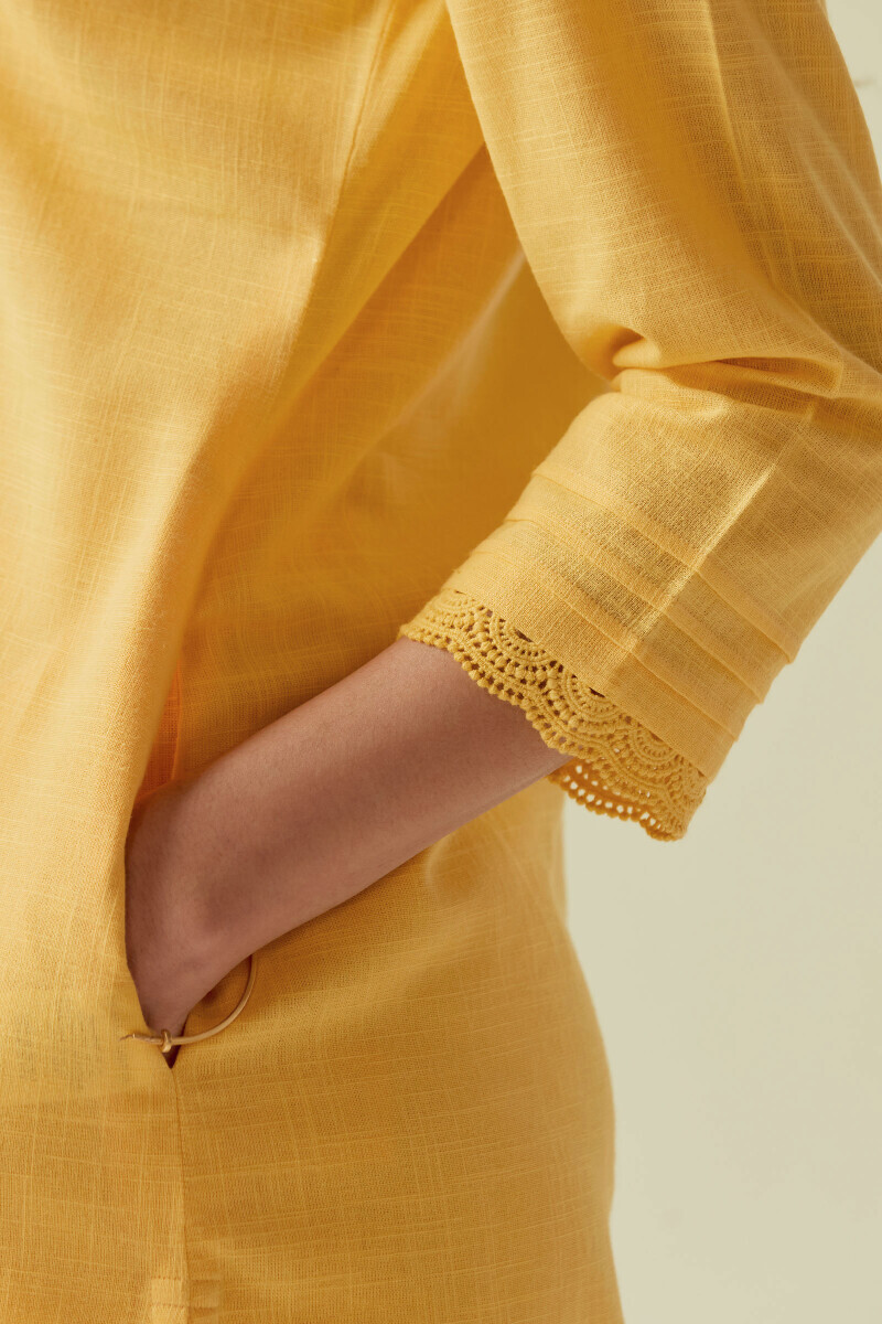 Yellow Handcrafted Straight Gauze Slub Kurta