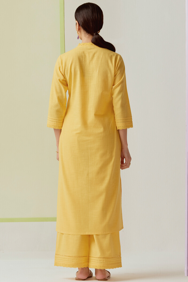 Yellow Handcrafted Straight Gauze Slub Kurta