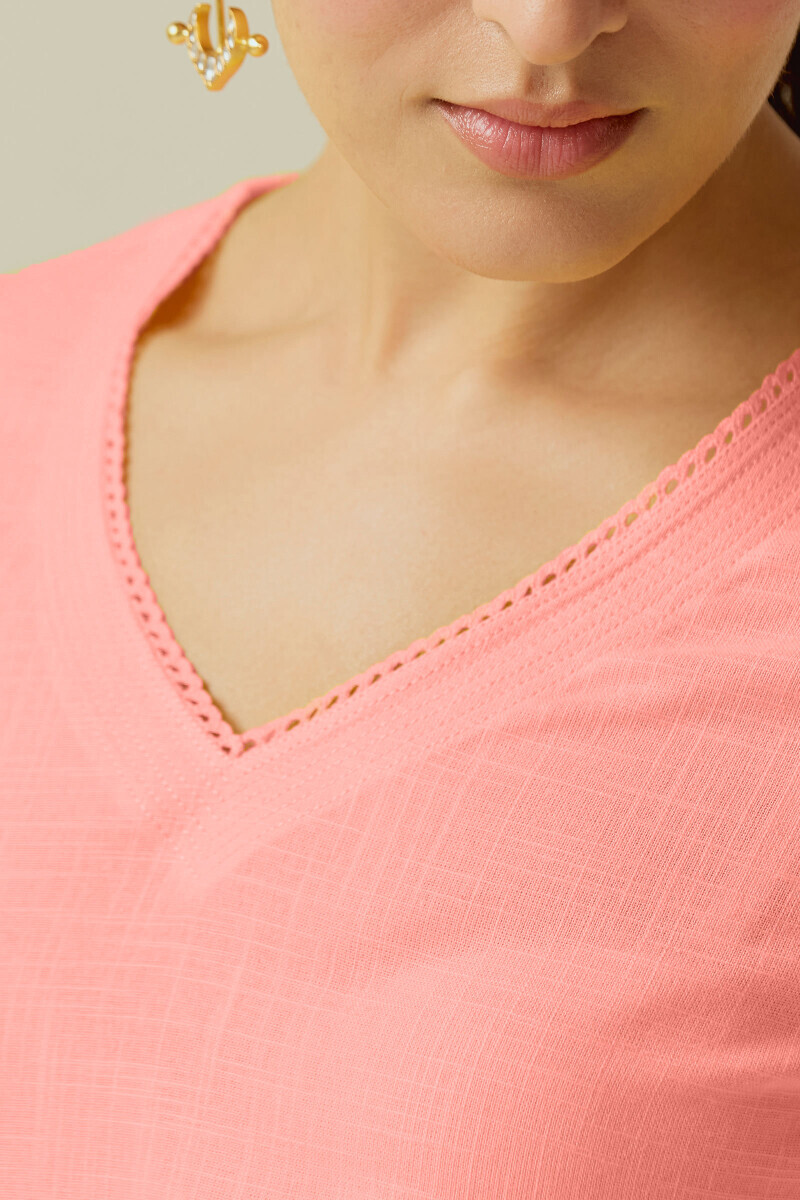 Pink Handcrafted Straight Gauze Slub Kurta
