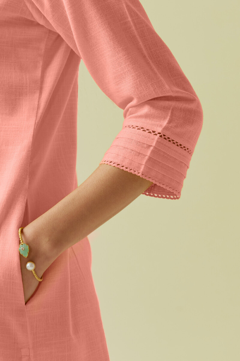 Pink Handcrafted Straight Gauze Slub Kurta