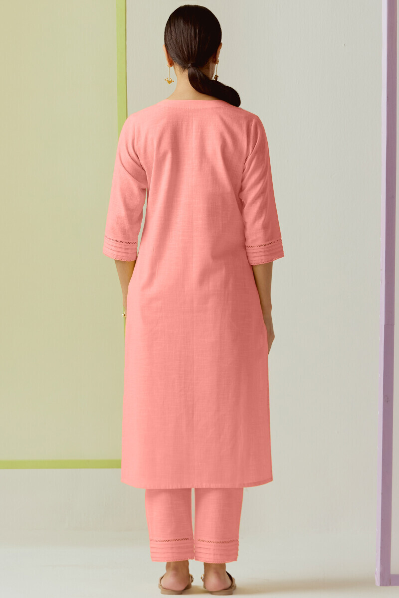 Pink Handcrafted Straight Gauze Slub Kurta