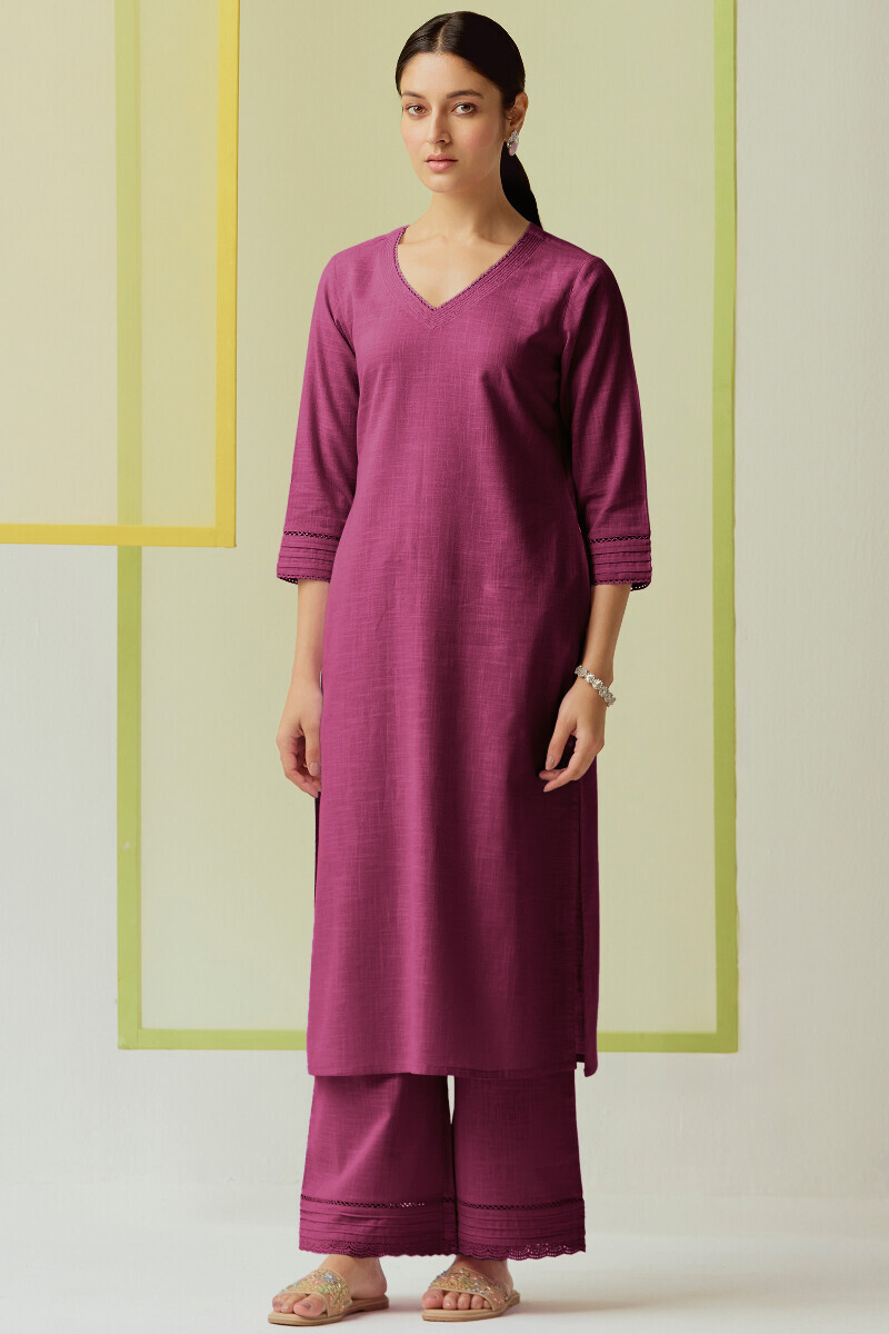 Purple Handcrafted Straight Gauze Slub Kurta
