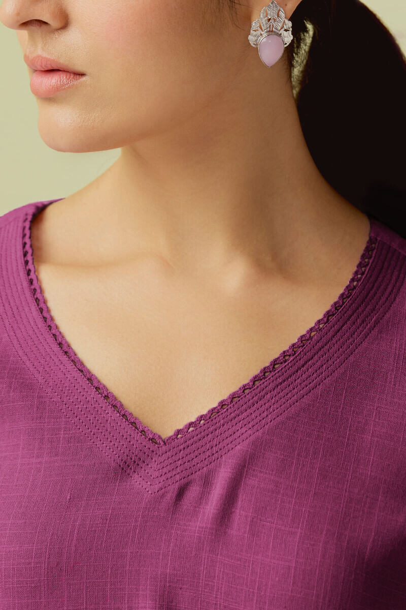 Purple Handcrafted Straight Gauze Slub Kurta