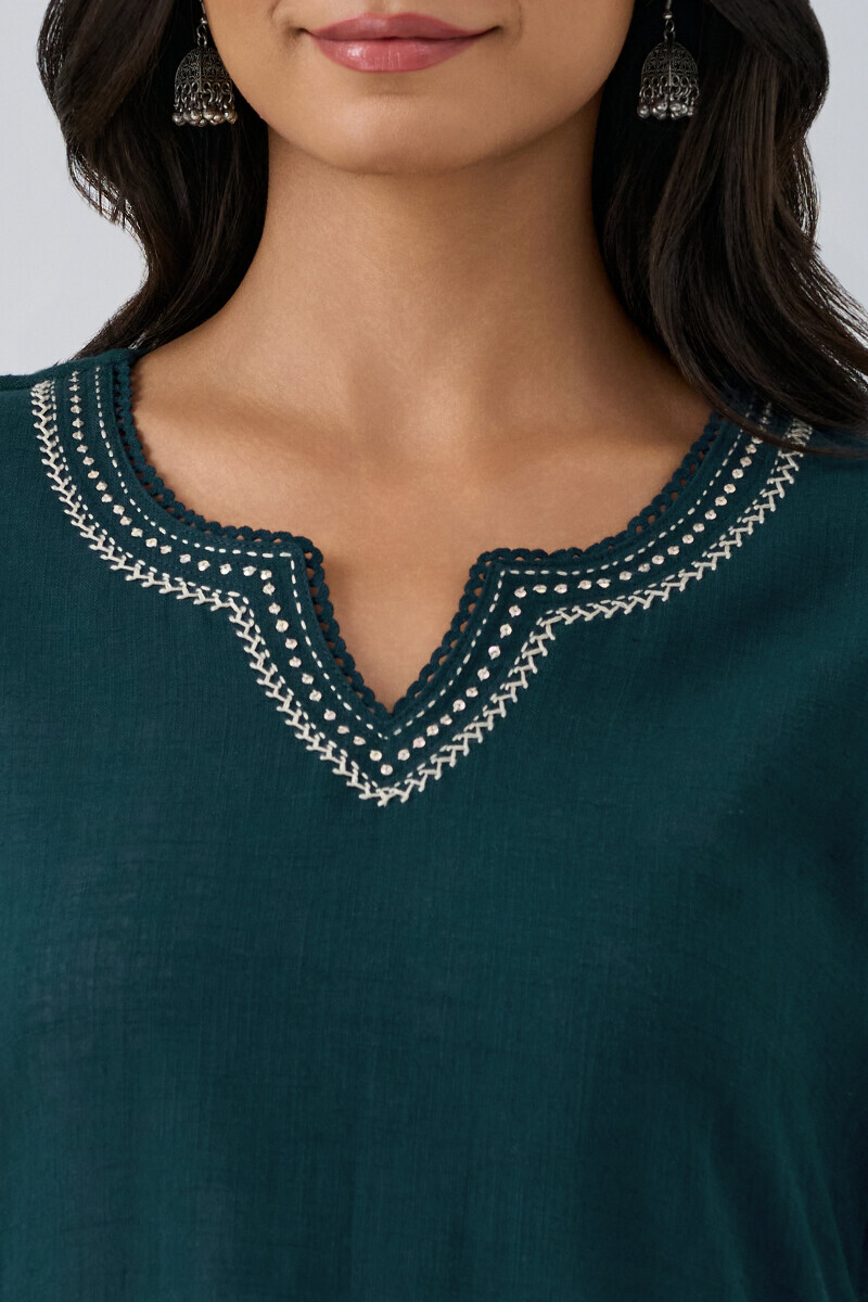 Teal Handcrafted Straight Gauze Slub Kurta
