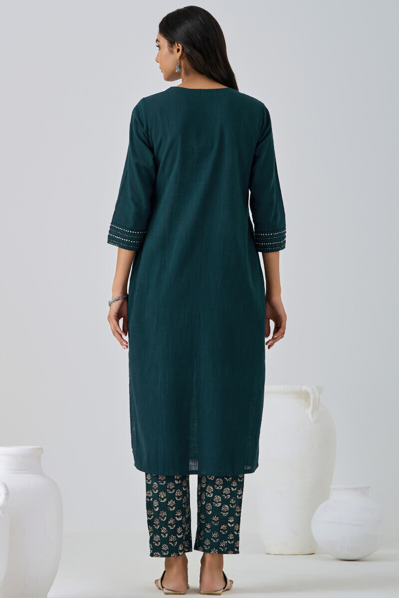 Teal Handcrafted Straight Gauze Slub Kurta