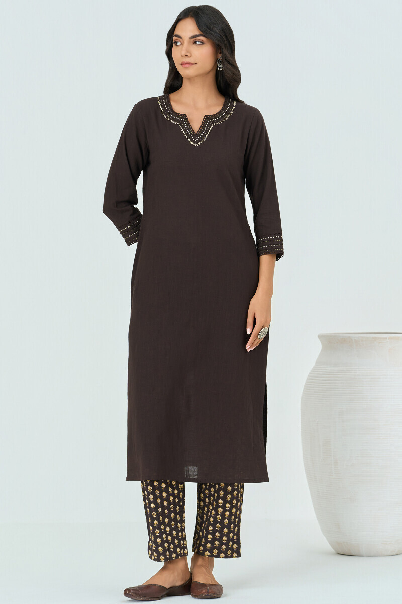 Black Handcrafted Straight Gauze Slub Kurta