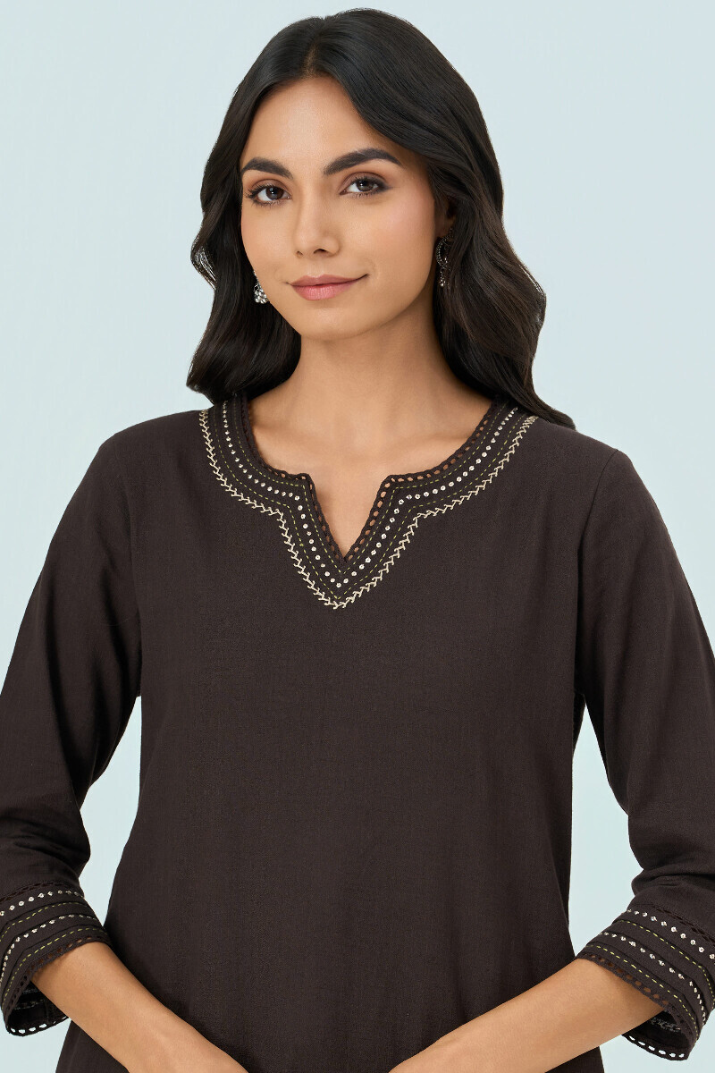 Black Handcrafted Straight Gauze Slub Kurta